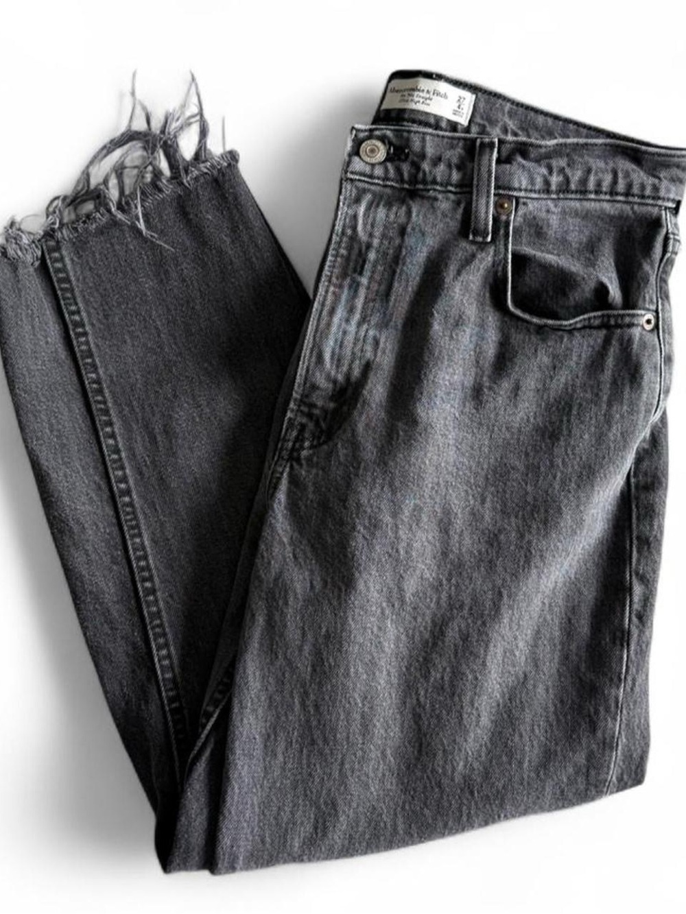 Abercrombie straight leg high rise black wash jeans - distressed relaxed denim